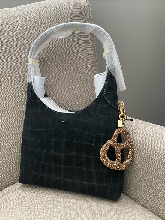 Coach Handbags - Coach Brooklyn Shoulder Bag 28 Black suede Crocodile-Embossed new